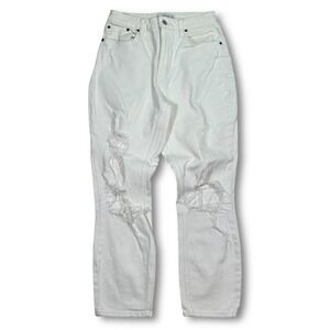 Abercrombie & Fitch High Rise‎ Mom Jeans Curve Love Distressed White Denim 27/4R